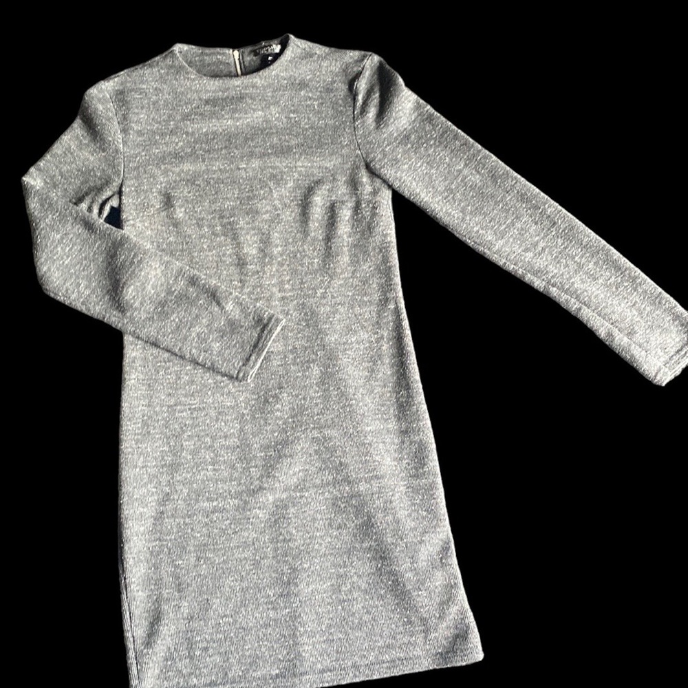 Topshop gray long sleeve mini dress zip down back round neck 2